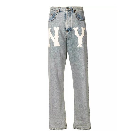 Gucci x MLB Yankees Relaxed Fit Light Wash Patch Jeans 25 - Picture 3 of 8